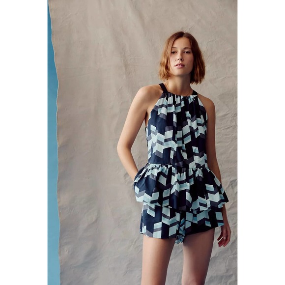 Anthropologie Tops - New Peter Som for Anthropologie Nikola Flounced Cami $108 Small Blue Geometric